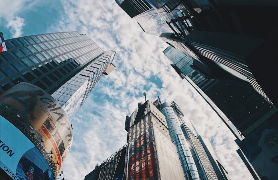 low angle photograph of city structures