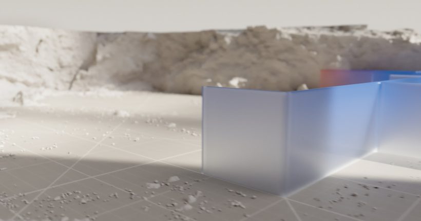 a 3d rendering of a building in the snow