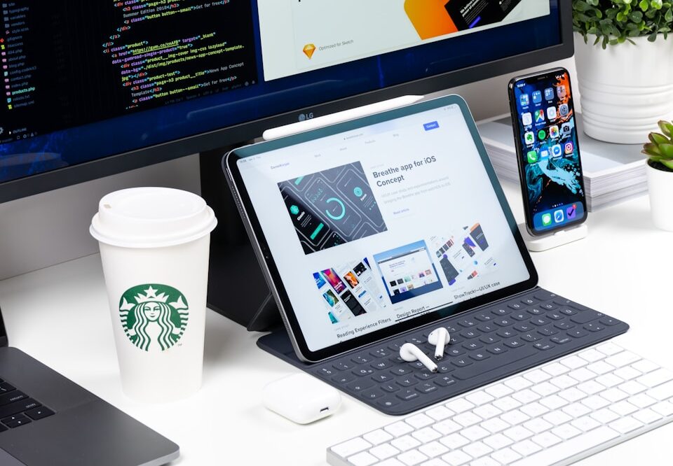 turned-on monitor displaying digital products