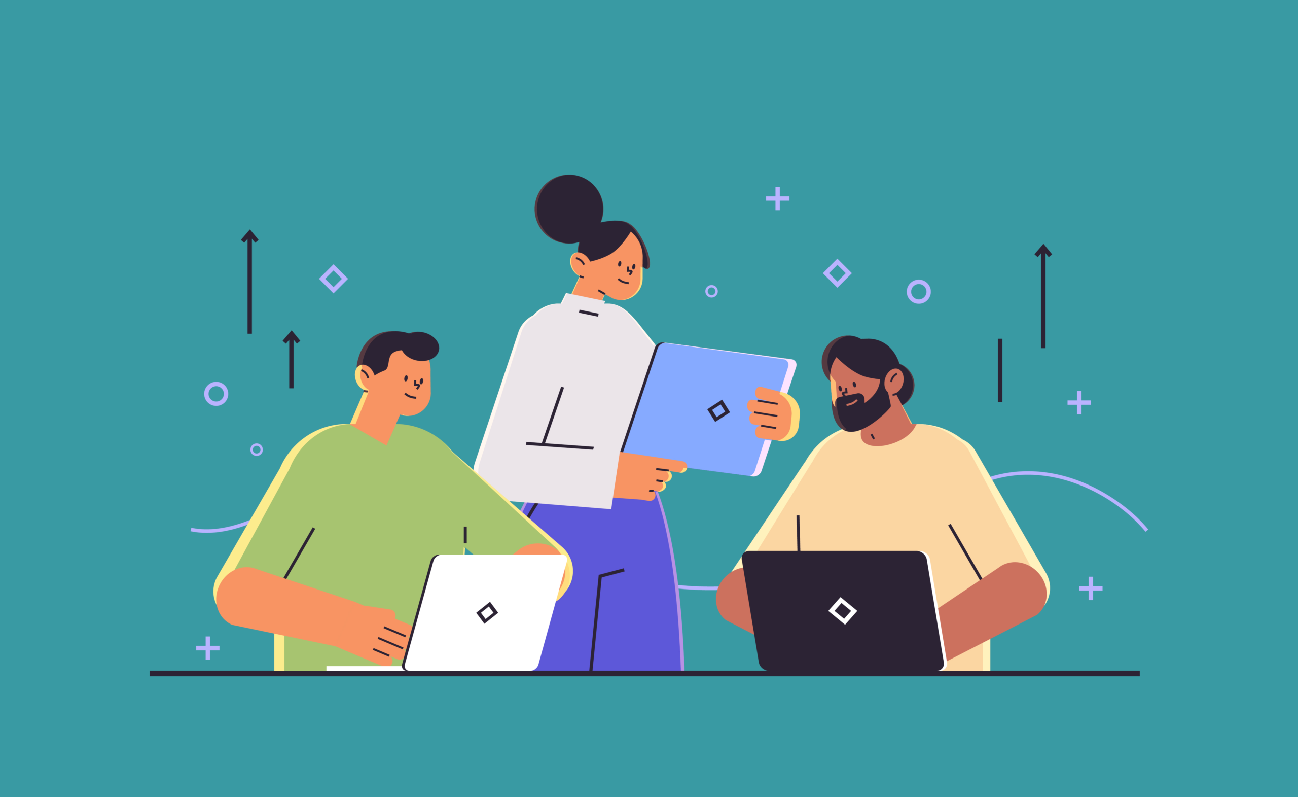 businesspeople having conference meeting on laptops business people discussing during video call webinar online communication