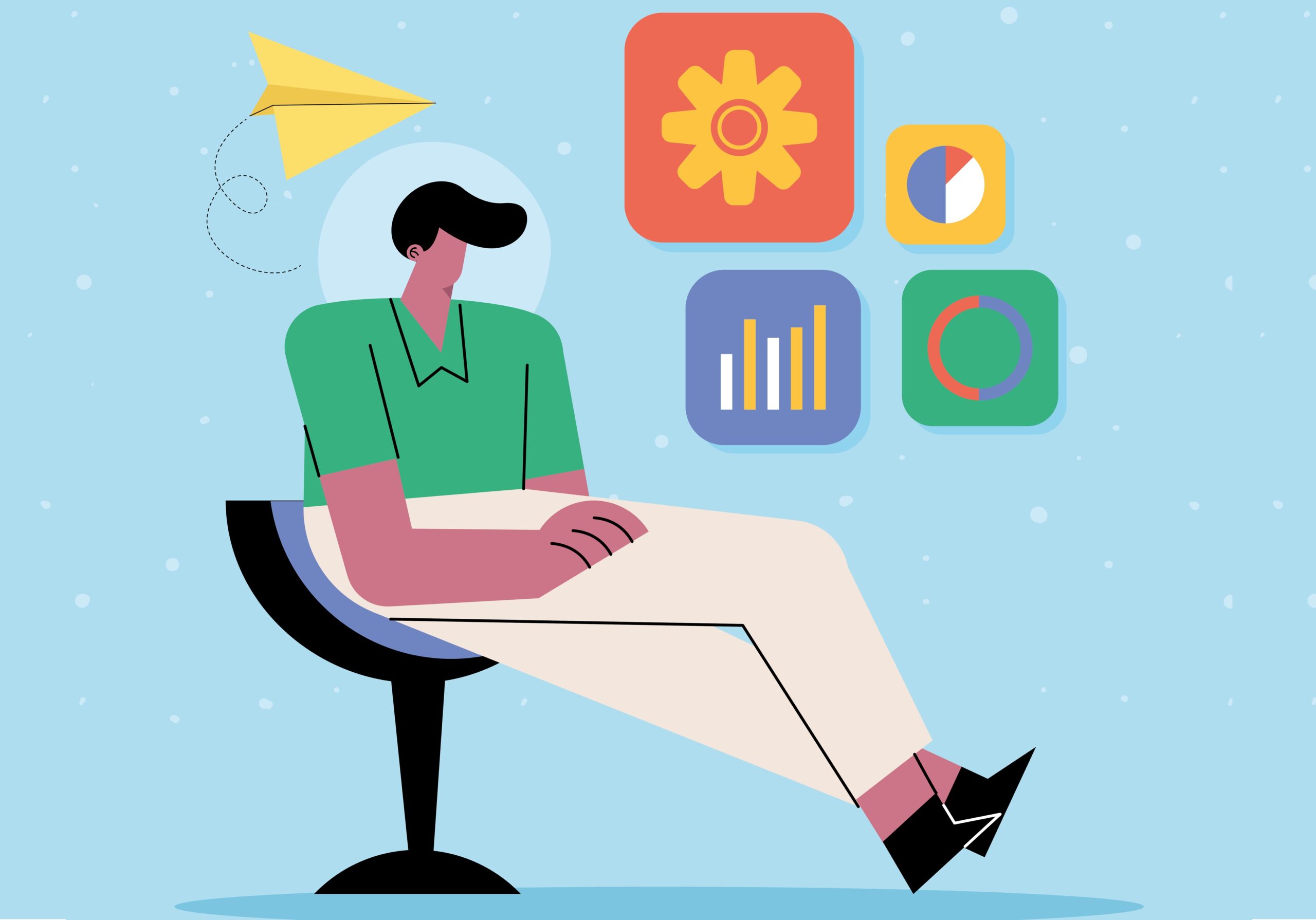 Innovative man seated in chair