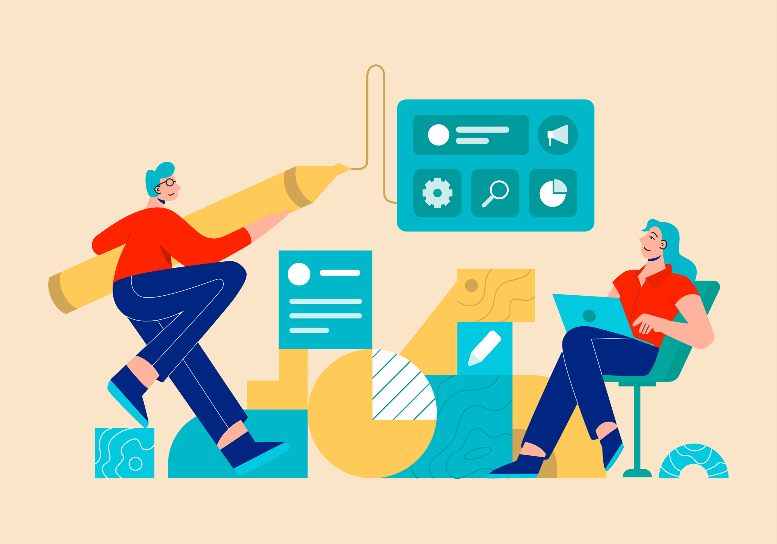 Creative digital marketing finding ideas by stacking blocks and