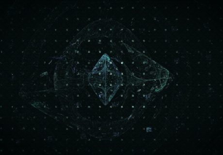 a black background with a blue and green design