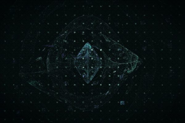 a black background with a blue and green design