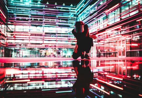 person kneeling inside building