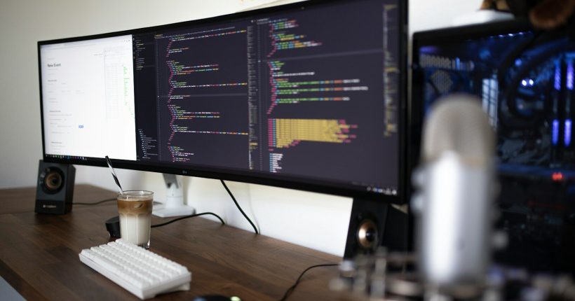 turned-on flat screen monitor