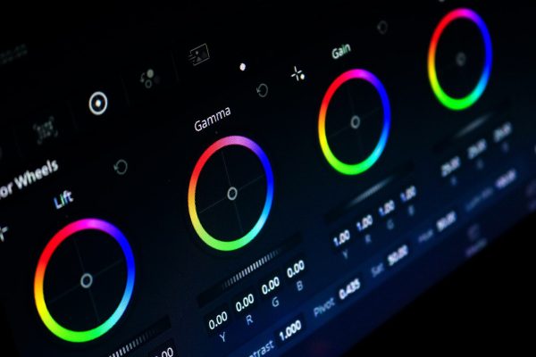 black and blue audio mixer
