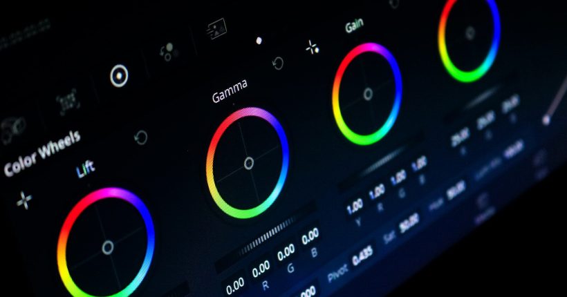 black and blue audio mixer