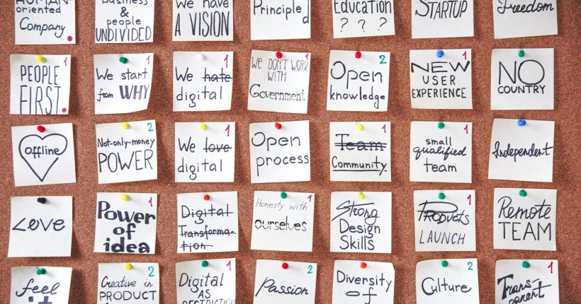 A corkboard with motivational sticky notes, ideal for planning and creativity.