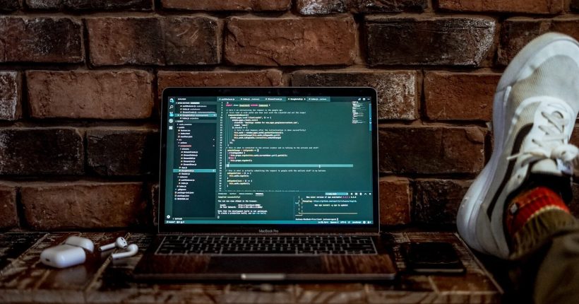 gray laptop computer turned-on