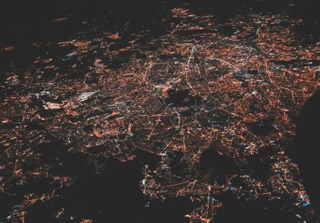 lighted city at night aerial photo