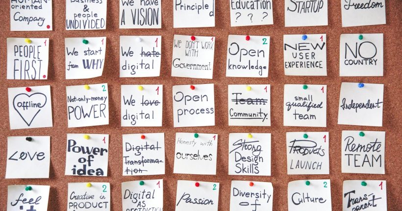 sticky notes on board