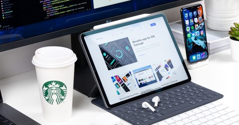 turned-on monitor displaying digital products