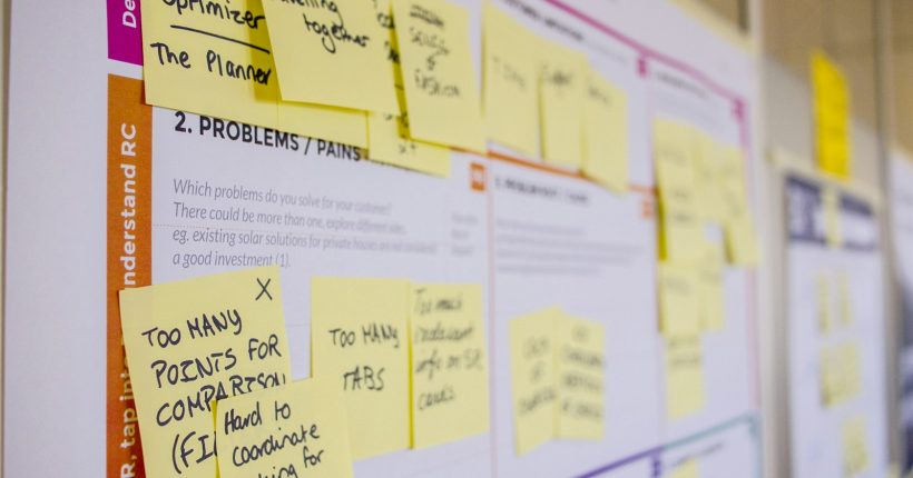 printed sticky notes glued on board