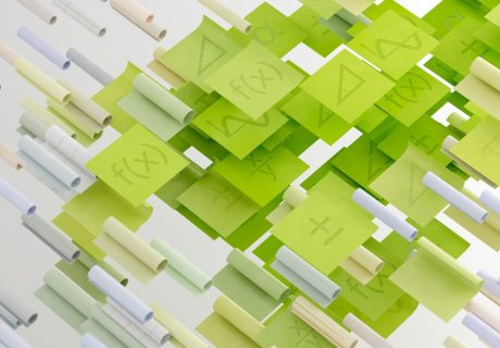 a group of green and white blocks with numbers on them